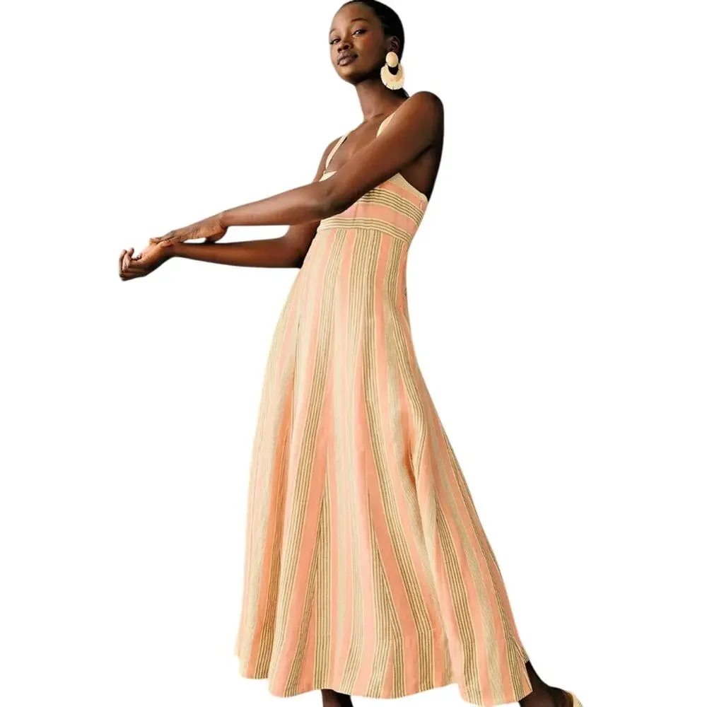MAEVE Anthropologie Square-Neck Tie-Back Coral Dress Size 12 needs new zipper